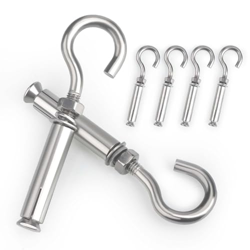 AccEncyc M6 Concrete Wall Hook 304 Stainless Steel Expansion Hook Standard Open Cup Hook 6 Pack Expansion Bolts Heavy Duty Concrete Hook for Indoor, Outdoor (Small Open Hook) - Image 1