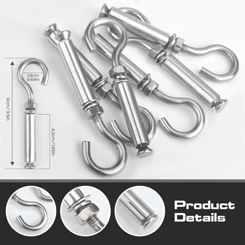 AccEncyc M6 Concrete Wall Hook 304 Stainless Steel Expansion Hook Standard Open Cup Hook 6 Pack Expansion Bolts Heavy Duty Concrete Hook for Indoor, Outdoor (Small Open Hook) - Image 2