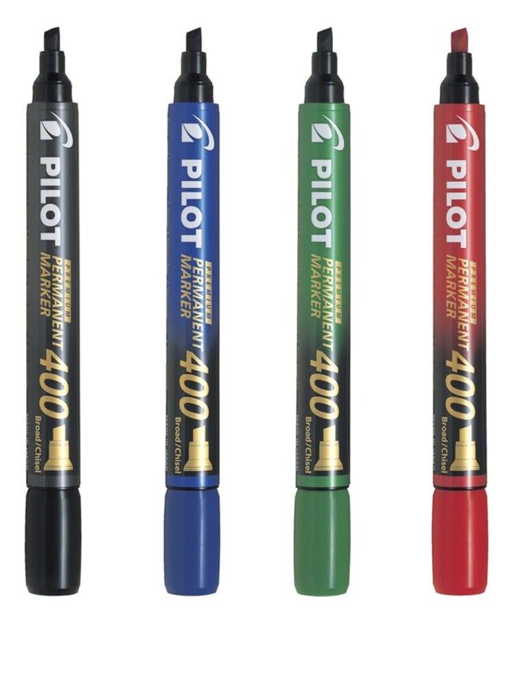 Pilot Premium 400 Permanent Marker, Broad Chisel Tip, Assorted Colors, Pack of 4 - Image 1