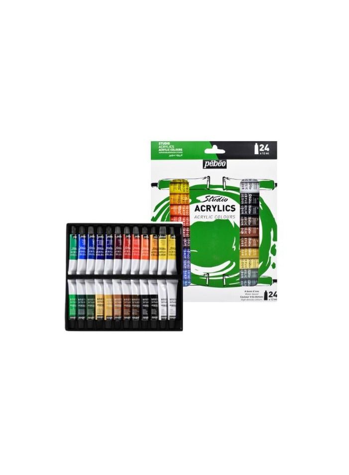 Pebeo مجموعة ألوان أكريليك Pebeo Studio Acrylics للفنانين المحترفين والرسامين الهواة 24 لونًا 12 مل - Image 2