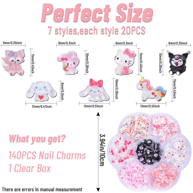 CDBOVID 140 Pcs Nail Charms,7 Styles 3D Slime Charms Nail Decorations Flatback Resin Charm for DIY Nail Art Decorations Supplies,Hair Clips,Jewelry Making and Phone Cases Etc - Image 2