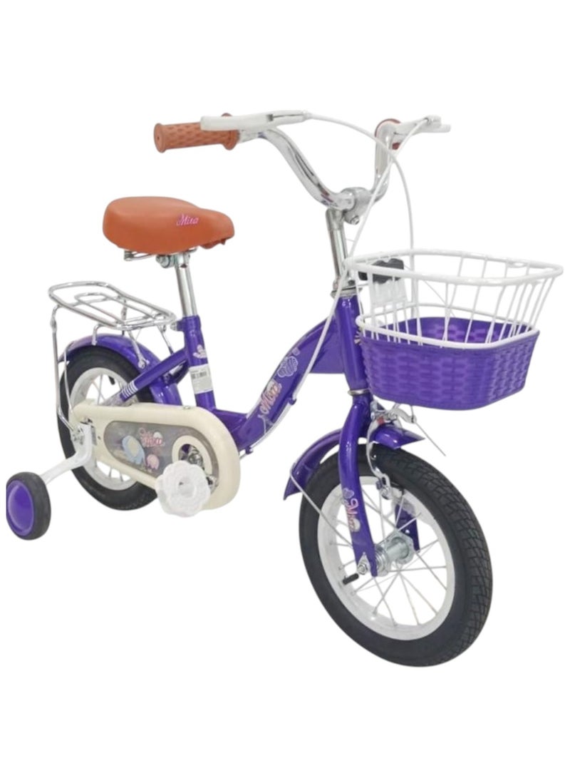 ميرا دراجة أطفال للبنات مقاس 12 بوصة مع عجلات تدريب وسلة من عمر 3 إلى 6 سنوات - بنفسجي