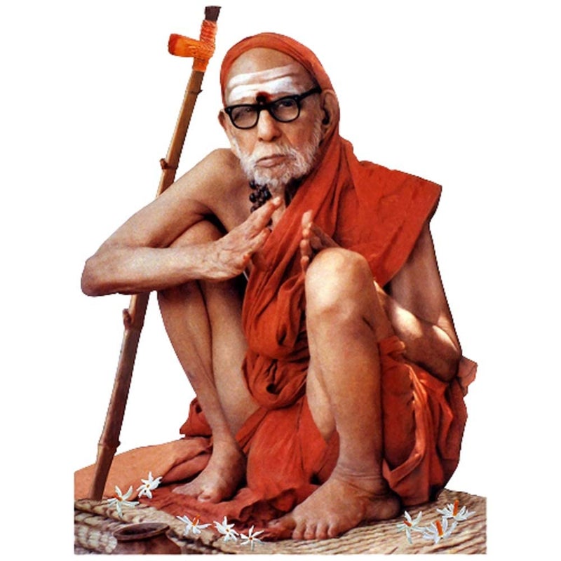Vils Kanchi Sri Sankaracharya Maha Periyava Divine Holy Blessing Wood Plastic Photo Frame Cutout with Backstand for Pooja Statue Size 45 X 6 inch - Image 1