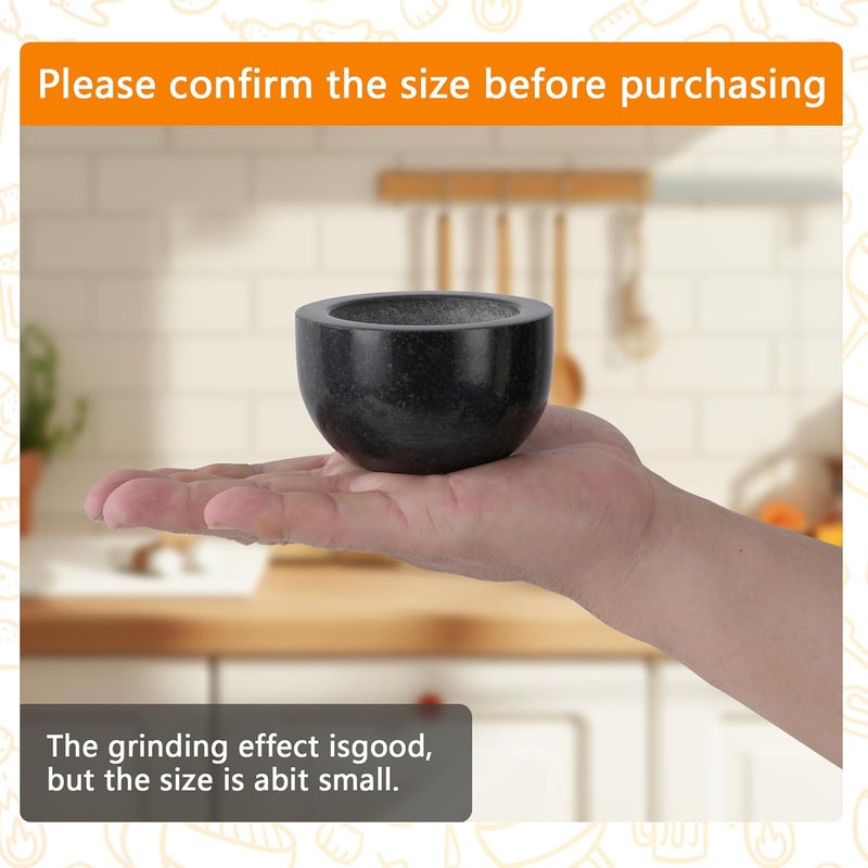 Tianman Small Mortar and Pestle Set 3.2 Inch.1/3 Cup.Mini Marble Grinder with Brush for Pills Herbs Spices,Easy to Grip.Efficient Grinding.Universal Dual Head Grinding Pestle.(Granite Black Polished) - Image 3