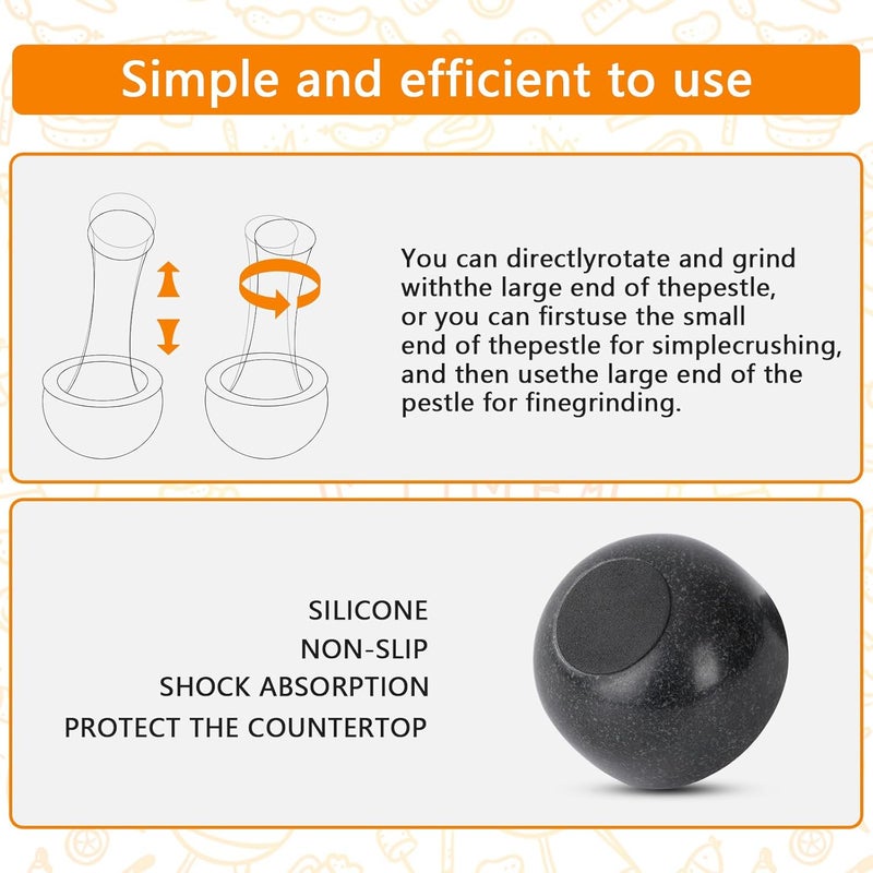 Tianman Small Mortar and Pestle Set 3.2 Inch.1/3 Cup.Mini Marble Grinder with Brush for Pills Herbs Spices,Easy to Grip.Efficient Grinding.Universal Dual Head Grinding Pestle.(Granite Black Polished) - Image 4