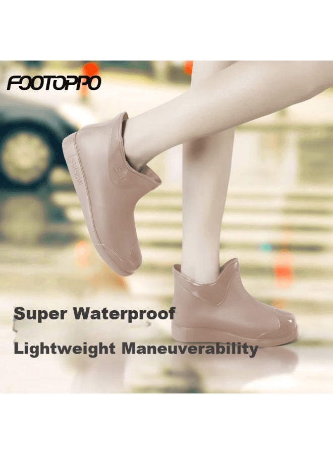 Footoppo Women's Short Rain Boots Waterproof Non-slip Rubber Shoes Adult Waterproof Slip-on Rain Boots - Image 1