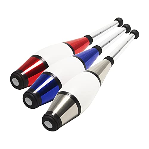 Zeekio  Pegasus Juggling Club Set  Premium Quality  for Beginners All Levels  MultiPiece Durable Design  Scuff Resistant  Rubber Knob  Cap  205L  Set of 3  Blue Red  Silver - Image 1