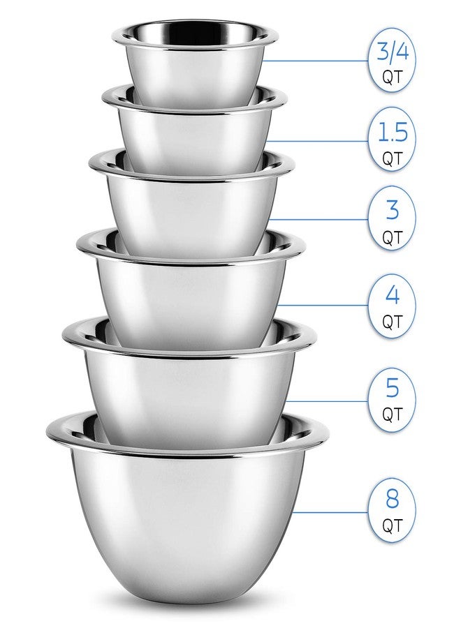 EATEX Stainless Steel Mixing Bowls - Mixing Bowl Set of 6 - Mixing Bowl Sets for Kitchen Kitchen Nesting Metal Mixing Bowls with Measuring Cups and Spoons - Great for Cooking, Baking or Salad Prep - Image 3