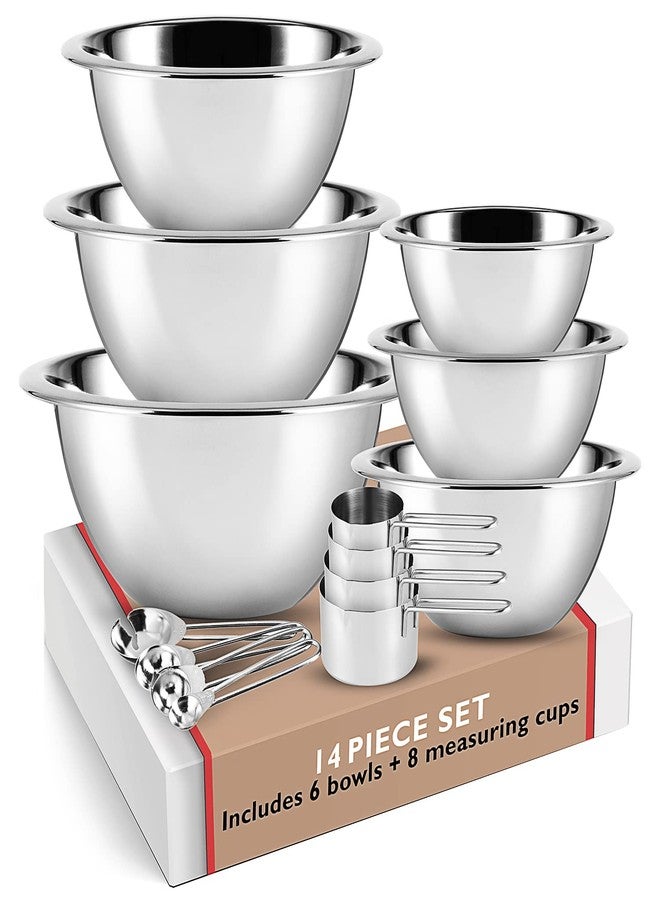 EATEX Stainless Steel Mixing Bowls - Mixing Bowl Set of 6 - Mixing Bowl Sets for Kitchen Kitchen Nesting Metal Mixing Bowls with Measuring Cups and Spoons - Great for Cooking, Baking or Salad Prep - Image 1