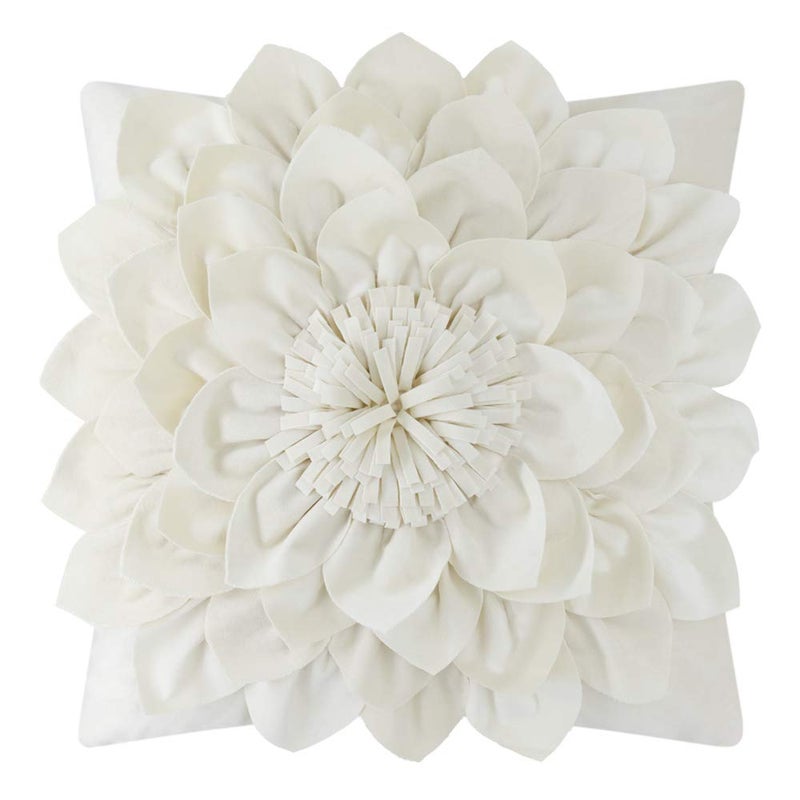 OiseauVoler 3D Flower Decorative Throw Pillow Covers Floral Pillow Shams Soft Velvet Pillowcases Home Sofa Car Bed Room Decor 18 x 18 Inches Cream White - Image 1