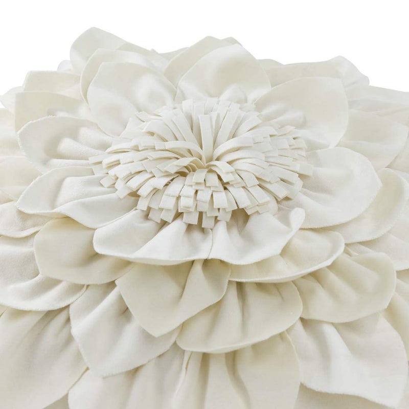 OiseauVoler 3D Flower Decorative Throw Pillow Covers Floral Pillow Shams Soft Velvet Pillowcases Home Sofa Car Bed Room Decor 18 x 18 Inches Cream White - Image 3