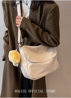 roaiss Women's Canvas Bag Large Capacity Casual Commuter Shoulder Bag School Messenger Bag Simple  - Image 3