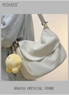roaiss Women's Canvas Bag Large Capacity Casual Commuter Shoulder Bag School Messenger Bag Simple  - Image 4