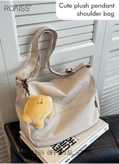 roaiss Women's Canvas Bag Large Capacity Casual Commuter Shoulder Bag School Messenger Bag Simple  - Image 5
