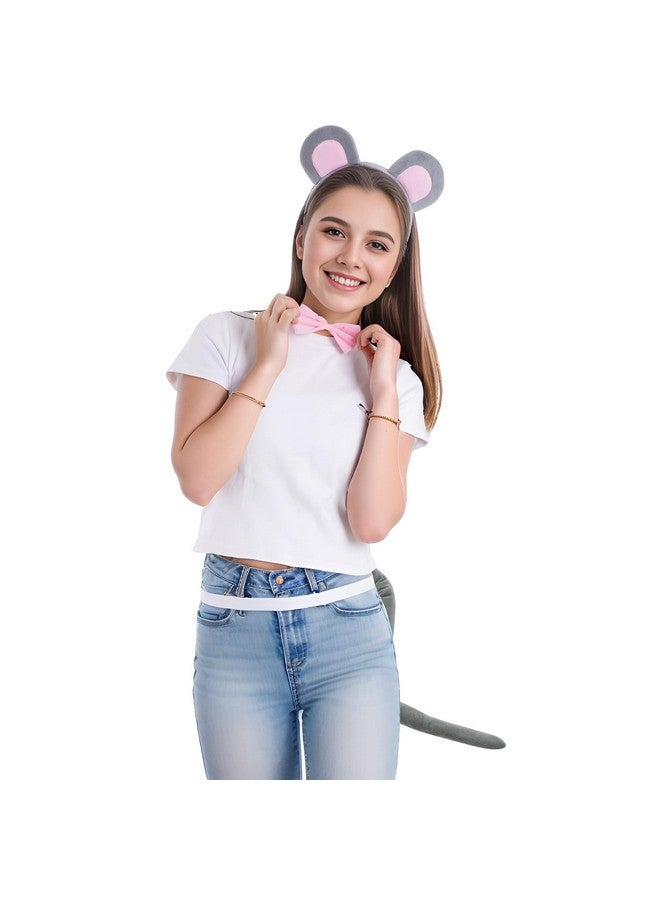 obmwang obmwang 3 Pieces Mouse Costume Set Mouse Ears Headband Bow tie and Tail Animal Mouse Accessories for Halloween Dress Up Party - Image 5
