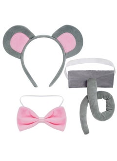 obmwang obmwang 3 Pieces Mouse Costume Set Mouse Ears Headband Bow tie and Tail Animal Mouse Accessories for Halloween Dress Up Party  - Image 4