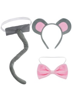 obmwang obmwang 3 Pieces Mouse Costume Set Mouse Ears Headband Bow tie and Tail Animal Mouse Accessories for Halloween Dress Up Party  - Image 1