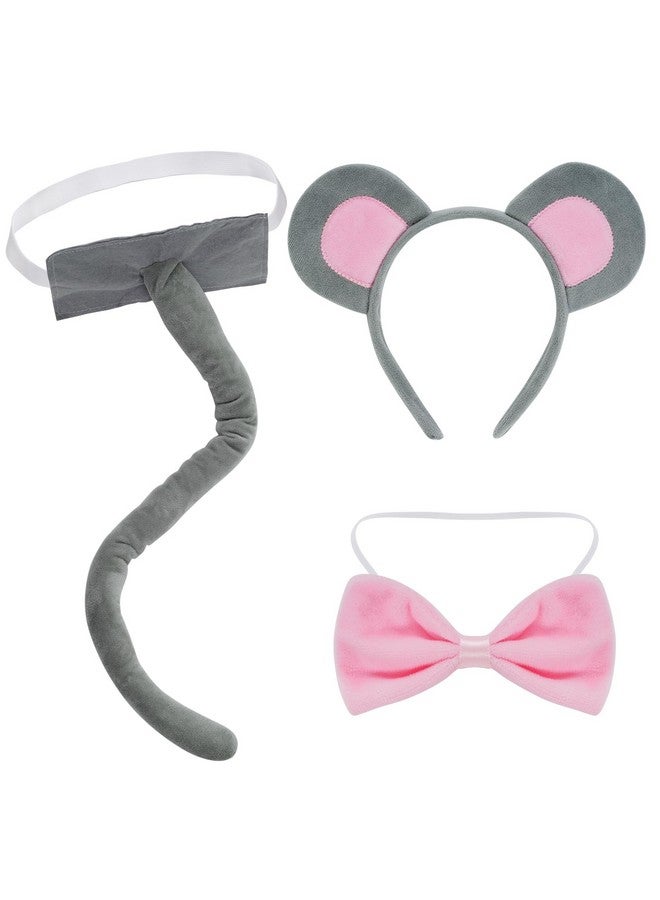 obmwang obmwang 3 Pieces Mouse Costume Set Mouse Ears Headband Bow tie and Tail Animal Mouse Accessories for Halloween Dress Up Party - Image 1
