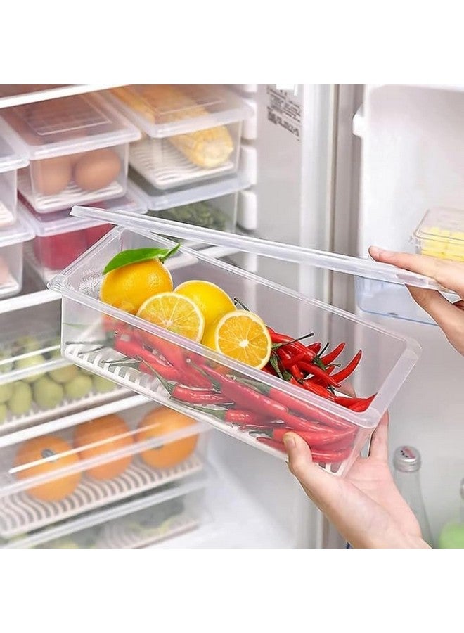 Rylan Plastic Fridge Storage Boxes (Pack Of 3), Fridge Organizer With Removable Drain Plate Tray Keeps Fruits, Vegetables, Meat, Fish Fresh Longer (1500 Ml),White - Image 1
