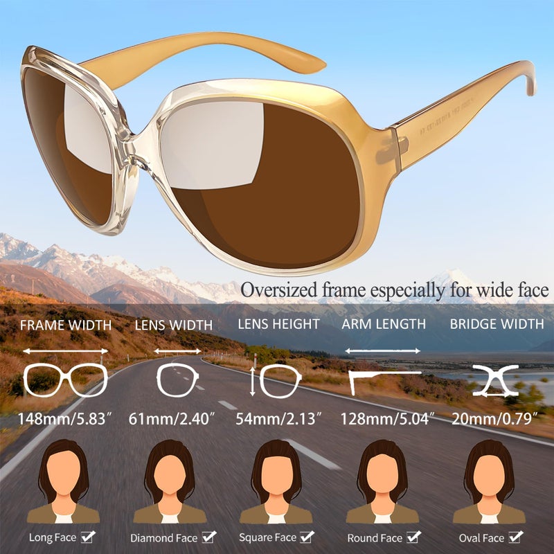 Joopin نظارات شمسية كبيرة الحجم للنساء من جووبين، نظارات شمسية عصرية كبيرة للنساء، نظارات بنية بإطار واسع للسيدات - Image 3