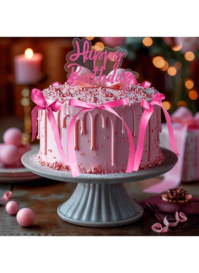 yuboo yuboo 10 Pack Bow Cake Topper, Ribbion Hotpink Bows for Cake with Happy Birthday Sign, Coquette Themed Party Baby Shower Wedding Mother Day Decorations Party Supplies,Bows for Cakes  - Image 3