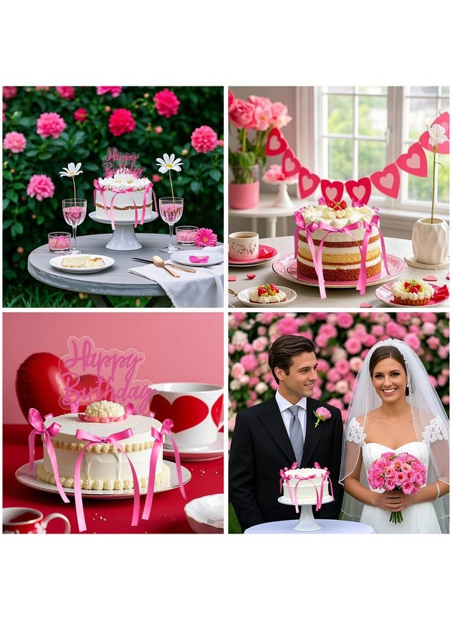 yuboo yuboo 10 Pack Bow Cake Topper, Ribbion Hotpink Bows for Cake with Happy Birthday Sign, Coquette Themed Party Baby Shower Wedding Mother Day Decorations Party Supplies,Bows for Cakes  - Image 5