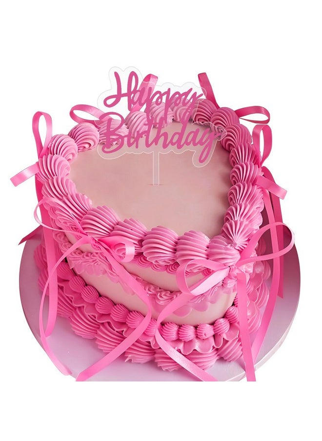 yuboo yuboo 10 Pack Bow Cake Topper, Ribbion Hotpink Bows for Cake with Happy Birthday Sign, Coquette Themed Party Baby Shower Wedding Mother Day Decorations Party Supplies,Bows for Cakes  - Image 1