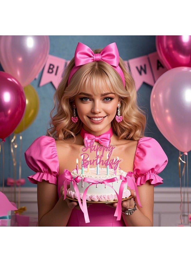 yuboo yuboo 10 Pack Bow Cake Topper, Ribbion Hotpink Bows for Cake with Happy Birthday Sign, Coquette Themed Party Baby Shower Wedding Mother Day Decorations Party Supplies,Bows for Cakes  - Image 2