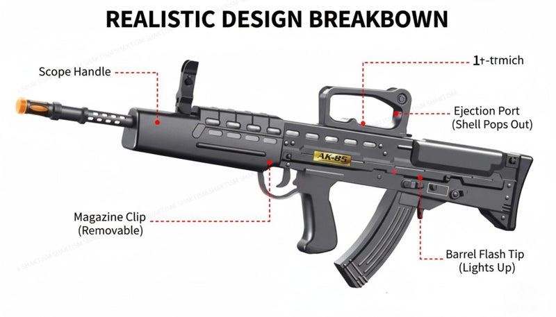 SHAKTISM L85A Musical Toy Rifle Gun with RGB Lights, Removable Barrel, Knife, Automatic Sound Effects, Target Shooting Battle Game for Kids Above 3 Years - Image 5
