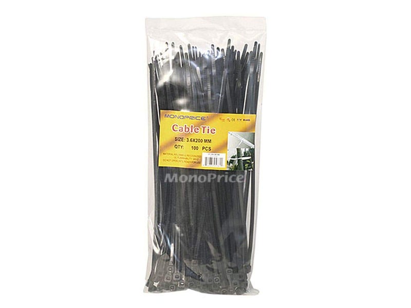 Monoprice Cable Tie 8 inch 40LBS, 100pcs/Pack - Black - Image 3