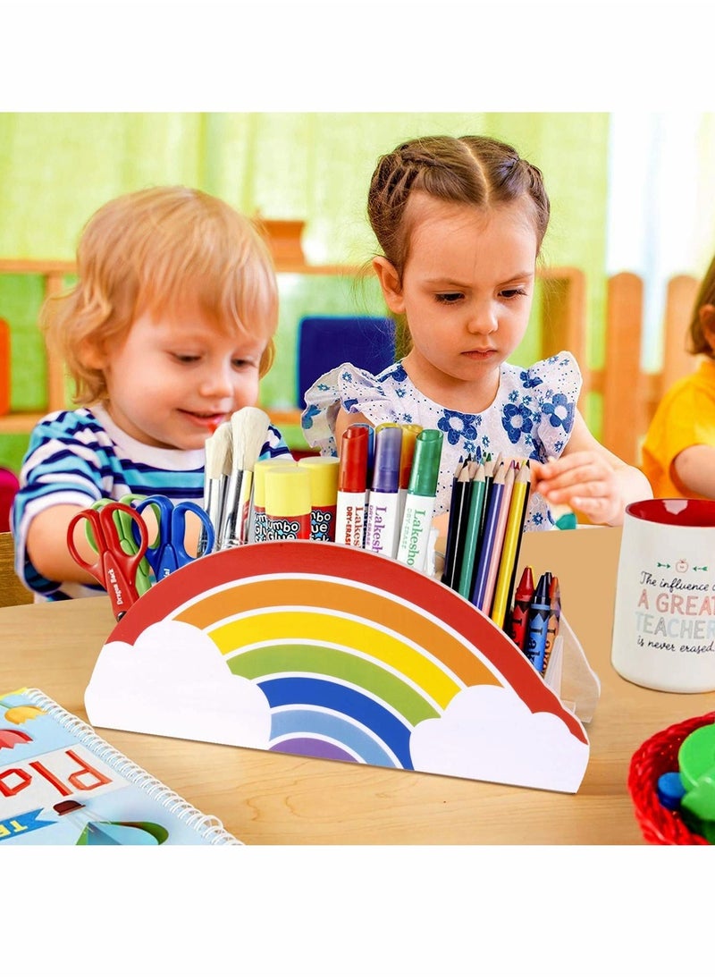 SYOSI حامل أقلام خشبي وحامل أقلام رصاص - حامل هاتف من Rainbow Supply Caddy منظم مكتبي لمستلزمات المكتب وفرشاة المكياج وتنظيم الفصول الدراسية للنساء والأطفال  - Image 3