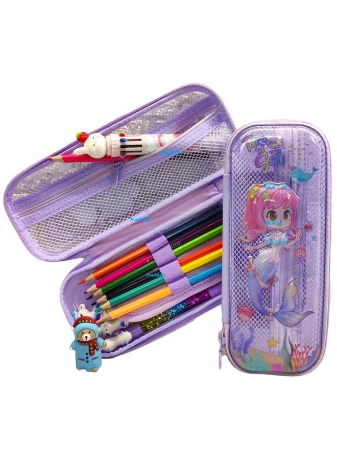 FunBlast Pencil Case for Girls - Luxury Pencil Box for Kids - Pen & Pencil Pouch for Girls, Stationary Items Case, Stationary Organizer Pencil Box for Girls Return Gift for Children (Mermaid_Purple) - Image 1