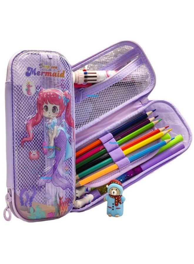 FunBlast Pencil Case for Girls - Luxury Pencil Box for Kids - Pen & Pencil Pouch for Girls, Stationary Items Case, Stationary Organizer Pencil Box for Girls Return Gift for Children (Mermaid_Purple) - Image 4