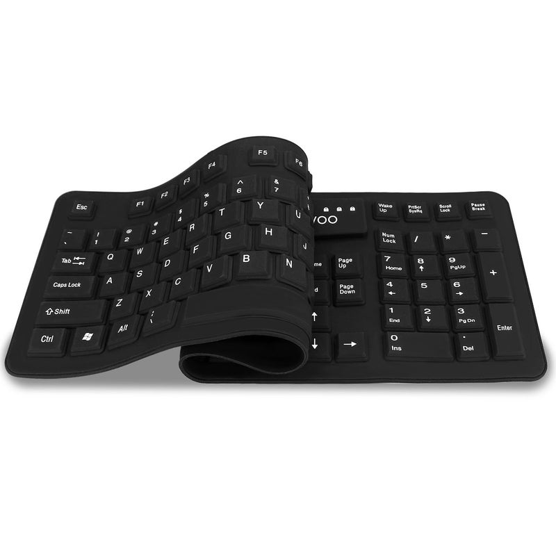 sungwoo Foldable Silicone Keyboard USB Wired Standard Keyboard Waterproof Rollup Keyboard for PC Notebook Laptop, Full Size (Black) - Image 3