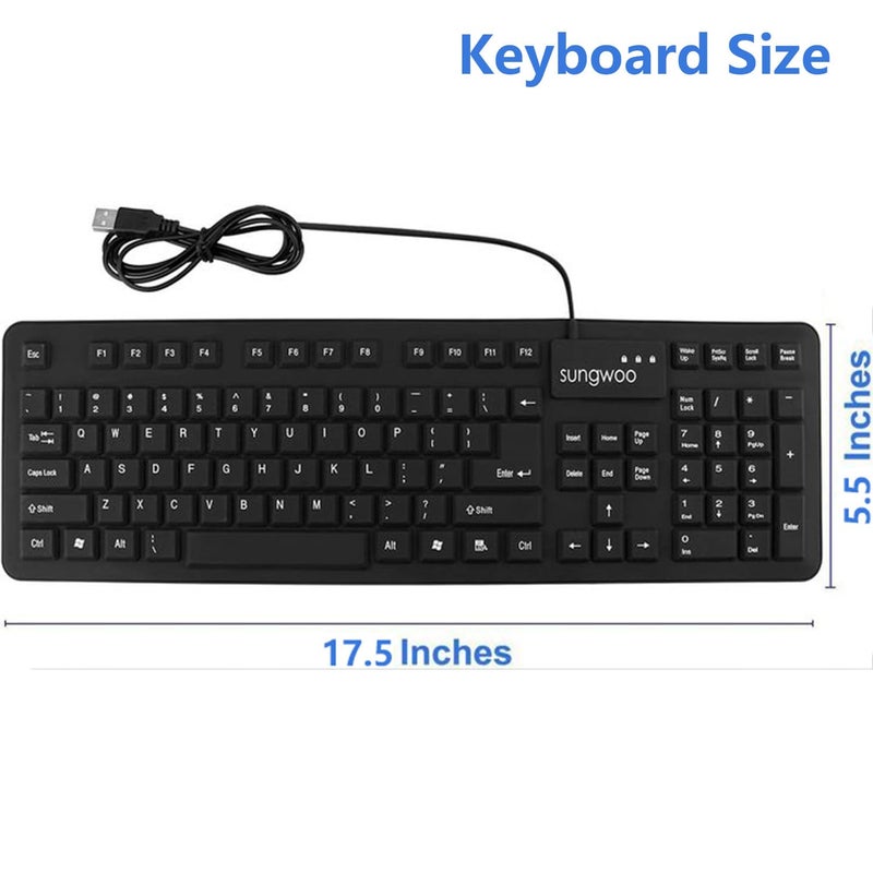 sungwoo Foldable Silicone Keyboard USB Wired Standard Keyboard Waterproof Rollup Keyboard for PC Notebook Laptop, Full Size (Black) - Image 4