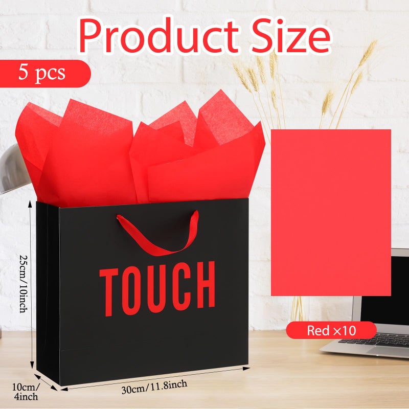 Kolldenn 5 Senses Gift Bags for Him and Her Five Senses Gift Bag with Ribbon Handles and Tissue Paper Present Wrappings for Valentine Wedding Birthday Mothers Day (Black Red,11.8 x 10 x 4 Inch) - Image 2