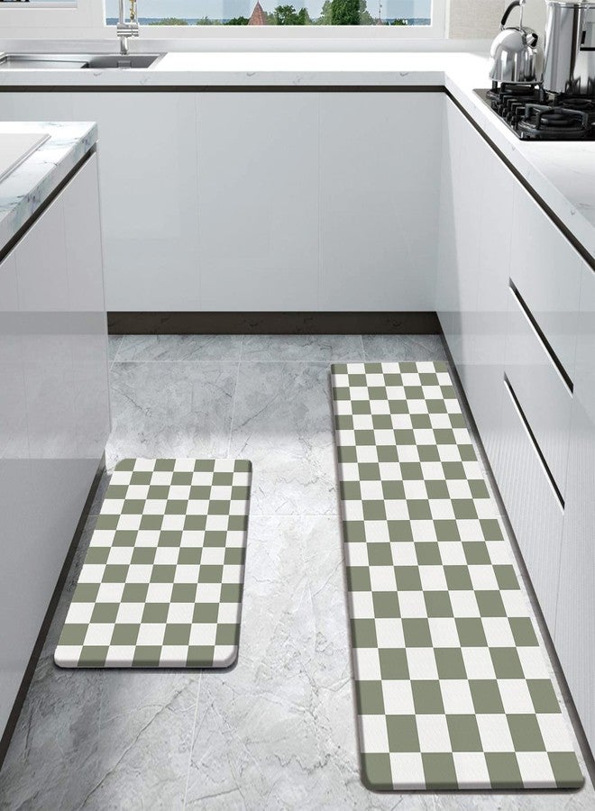 Bulijojo Buffalo Plaid Anti Fatigue Kitchen Floor Mats Set of 2 Waterproof Kitchen Sink Runner Rug Standing Mat Cushioned Kitchen Rugs Comfort Doormat 17"x47"+17"x30" Sage Green - Image 2