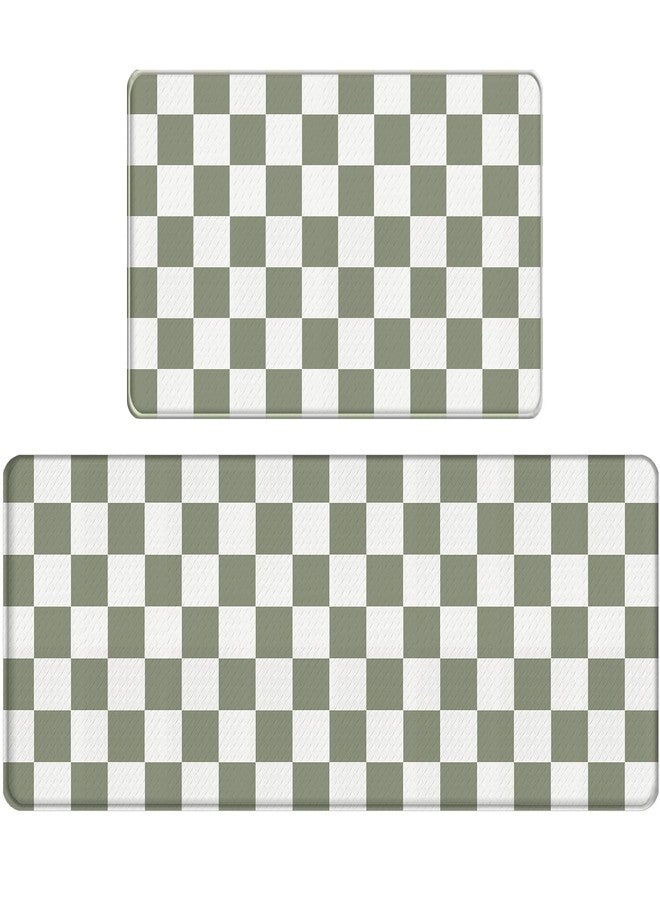 Bulijojo Buffalo Plaid Anti Fatigue Kitchen Floor Mats Set of 2 Waterproof Kitchen Sink Runner Rug Standing Mat Cushioned Kitchen Rugs Comfort Doormat 17"x47"+17"x30" Sage Green - Image 1