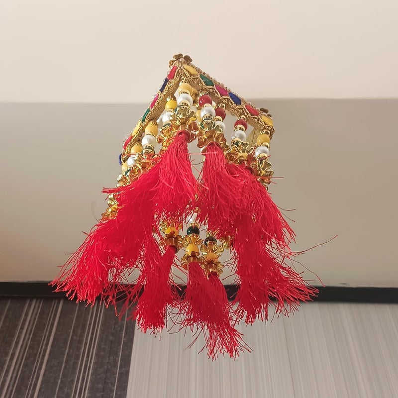 Generic PAHandmade Traditional Moti Jhumar Designs WallDoor Hanging Center Single 1Hook Small ToranLatkanBandarwal8 x 10In1Piece  - Image 4