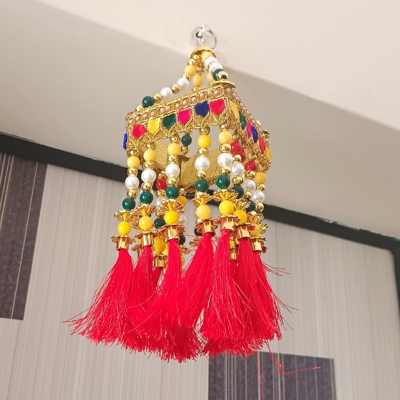 Generic PAHandmade Traditional Moti Jhumar Designs WallDoor Hanging Center Single 1Hook Small ToranLatkanBandarwal8 x 10In1Piece  - Image 1