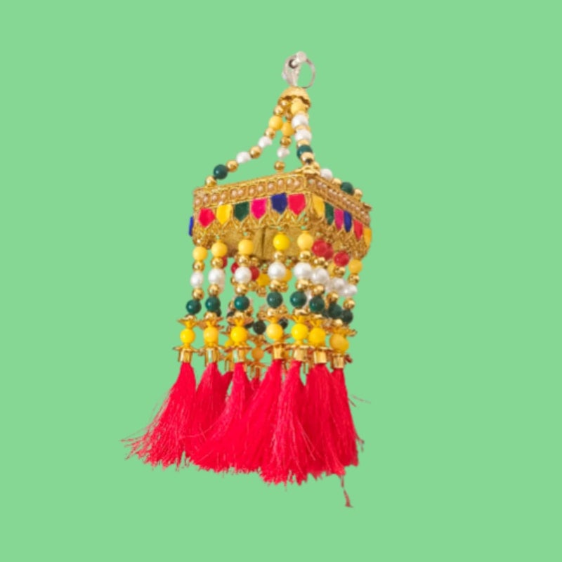 Generic PAHandmade Traditional Moti Jhumar Designs WallDoor Hanging Center Single 1Hook Small ToranLatkanBandarwal8 x 10In1Piece  - Image 3