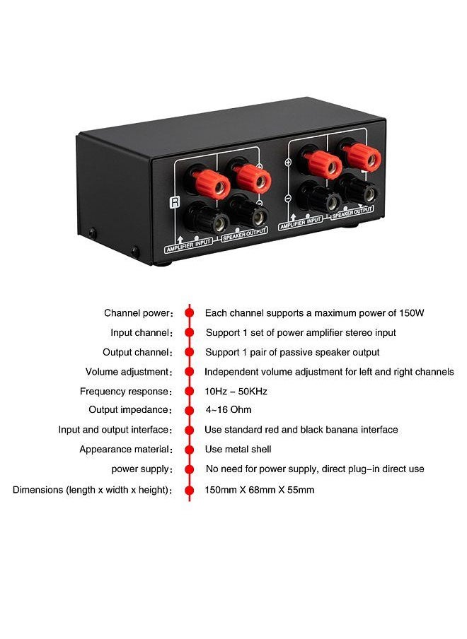 LYNEPAUAIO - 150W 14AWG Desktop Passive Speaker Volume Control Box Amplifier Speaker Volume Adjustment with Separate Left/Right Channel Control - Image 1