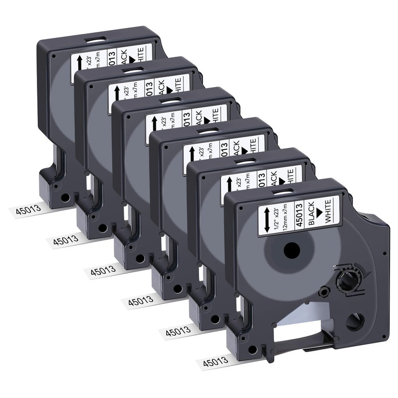 JOJOME 6-Pack Dymo D1 Label Tape 45013 Black on White 1/2 Inch x 23 Feet Compatible for DYMO LabelManager 160 280 210D 360D 420P Wireless PnP 220P 260P 500TS 450DUO - Image 1