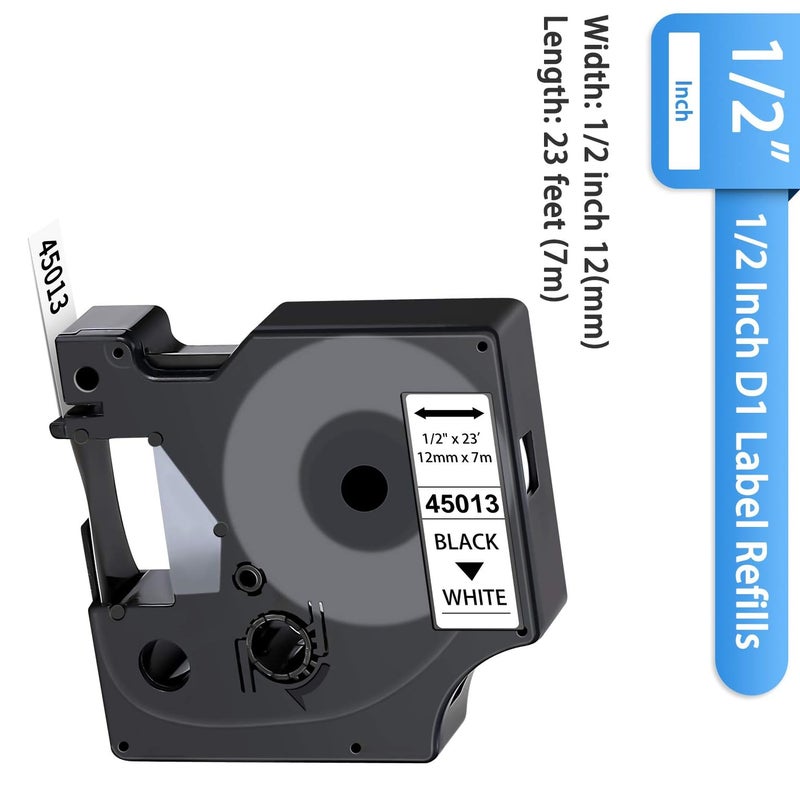 JOJOME 6-Pack Dymo D1 Label Tape 45013 Black on White 1/2 Inch x 23 Feet Compatible for DYMO LabelManager 160 280 210D 360D 420P Wireless PnP 220P 260P 500TS 450DUO - Image 3