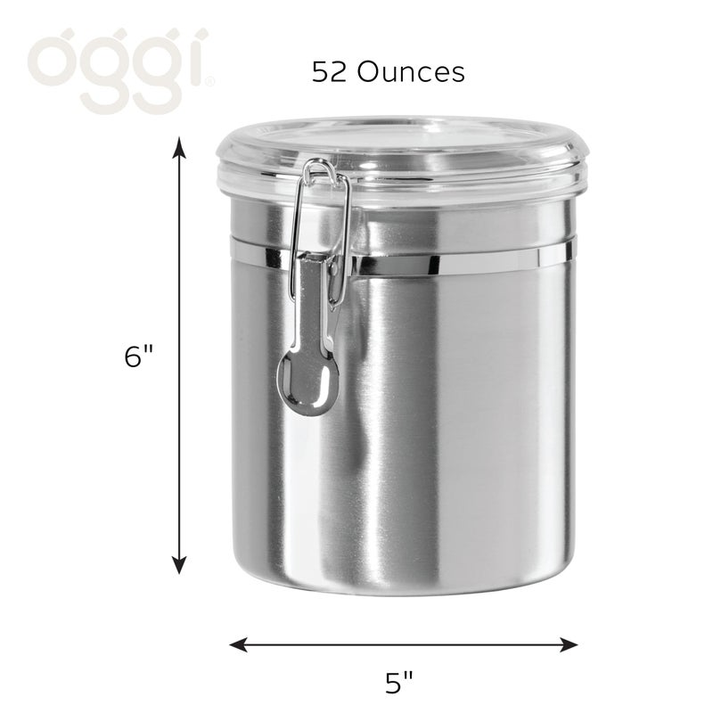 OGGI Stainless Steel Kitchen Canister 47oz - Airtight Clamp Lid, Clear See-Thru Top - Ideal for Kitchen Storage, Food Storage, Pantry Storage. Large Size 5" x 6" - Image 5