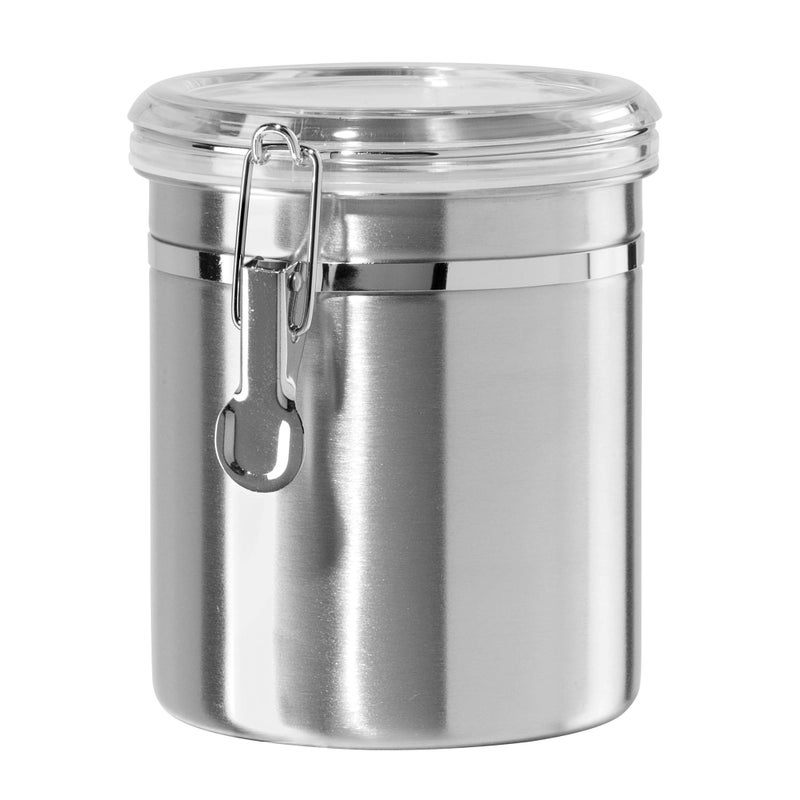 OGGI Stainless Steel Kitchen Canister 47oz - Airtight Clamp Lid, Clear See-Thru Top - Ideal for Kitchen Storage, Food Storage, Pantry Storage. Large Size 5" x 6" - Image 1