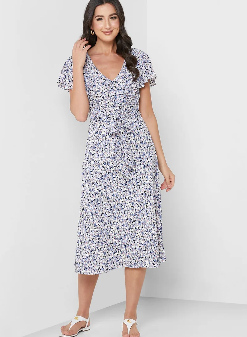 Lauren Ralph Lauren Belted Ruffle Detail Dress