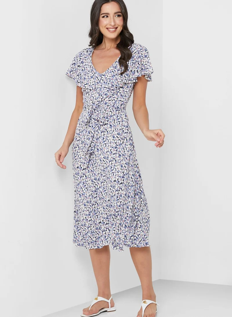 Lauren Ralph Lauren Belted Ruffle Detail Dress