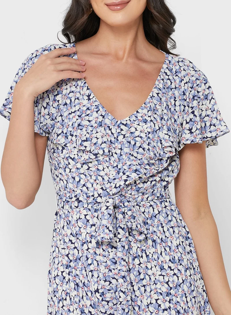 Lauren Ralph Lauren Belted Ruffle Detail Dress