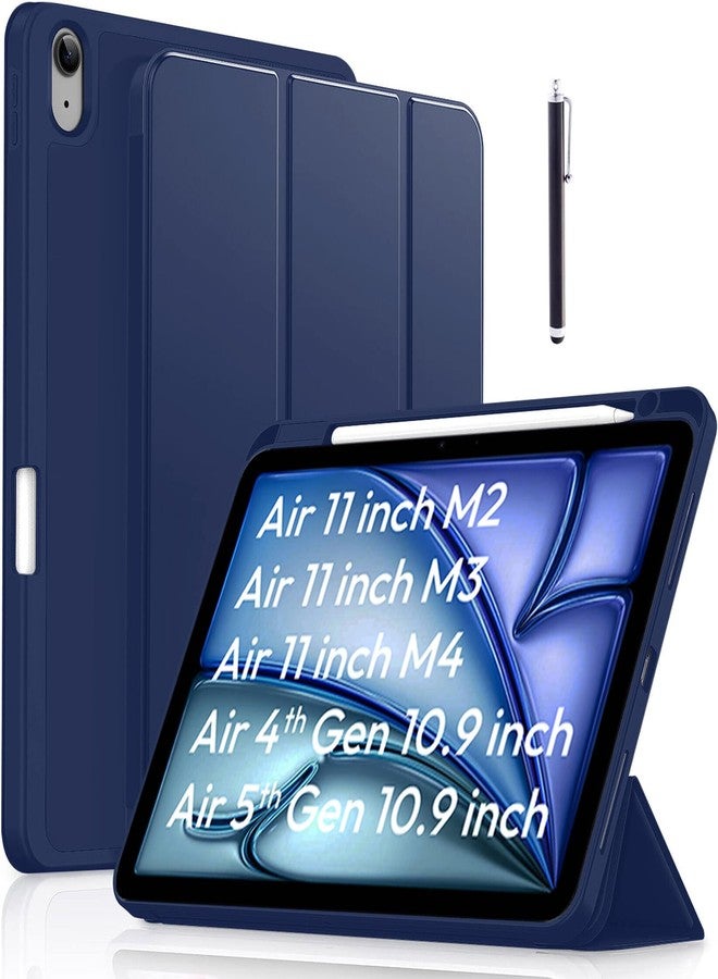 Robustrion Case Cover for iPad Air 11 inch M4/M3/M2 (2024/2025/2026)/iPad Air 4th 5th Generation Cover 10.9" with [Pencil Holder Right Side][Flexible Back][Auto Sleep Wake] and Stylus Pen - Navy - Image 1